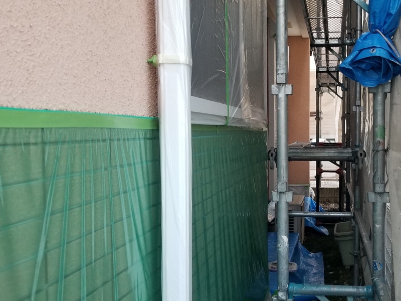 ダイナミックMUKIリシン外壁の塗り替え　神奈川県川崎市高津区住宅の外壁塗装　養生
