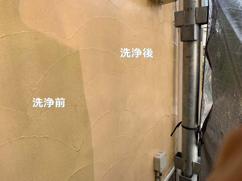 ジョリパットクリーンウォッシュとジョリパットフレッシュ仕上げ　コテ模様の外壁塗装　塗り替え　洗浄